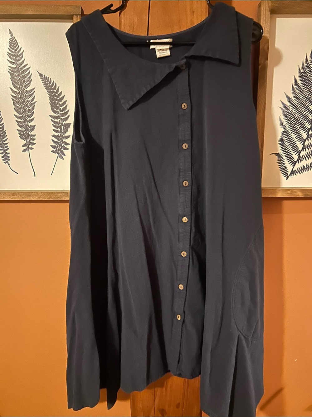 Sleeveless Asymmetrical Navy Button-Front Women's Dress